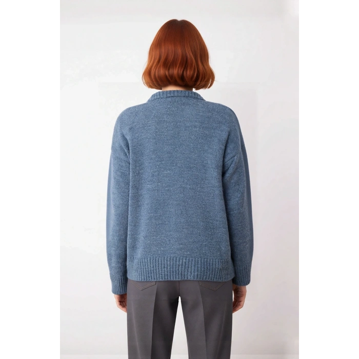 Kadın Oversize Triko Kazak Düşük Kol Bisiklet Yaka Basic Kışlık Günlük Rahat Şık Tasarım Kaliteli