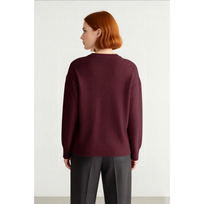 Kadın Oversize Triko Kazak Düşük Kol Bisiklet Yaka Basic Kışlık Günlük Rahat Şık Tasarım Kaliteli