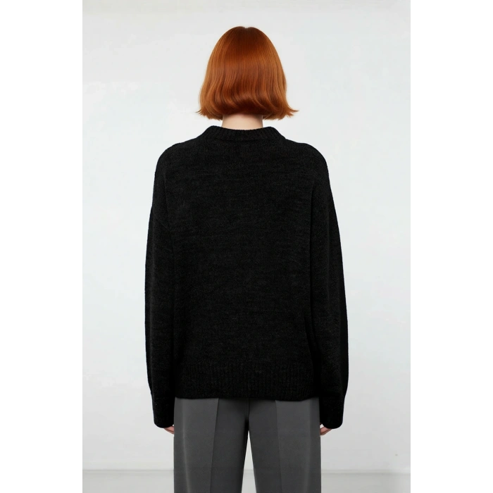 Kadın Oversize Triko Kazak Düşük Kol Bisiklet Yaka Basic Kışlık Günlük Rahat Şık Tasarım Kaliteli