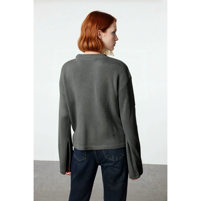 Kadın Oversize Triko Kazak Geniş İspanyol Kol Bisiklet Yaka Düz Dokulu Kışlık Basic Model Kaliteli