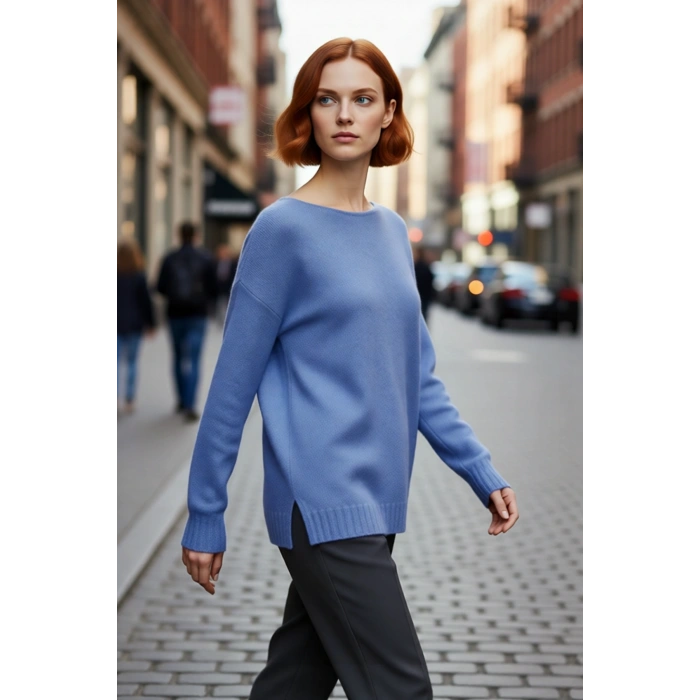 Kadın Oversize Triko Kazak Kayık Yaka İnce Dokulu Rahat Ve Şık İlkbahar Sonbahar Modası Kaliteli