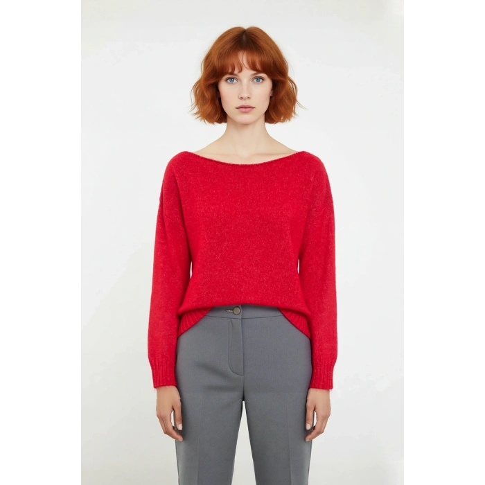 Kadın Oversize Triko Kazak Kayık Yaka İnce Dokulu Rahat Ve Şık İlkbahar Sonbahar Modası Kaliteli