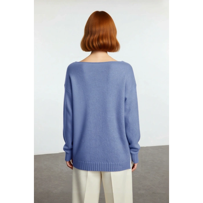 Kadın Oversize Triko Kazak Kayık Yaka İnce Dokulu Rahat Ve Şık İlkbahar Sonbahar Modası Kaliteli