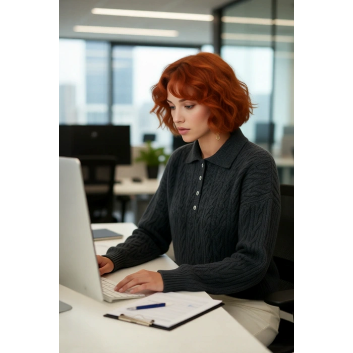 Kadın Oversize Triko Polo Yaka Saç Örgü Düşük Kollu Rahat Kışlık Basic Stil Kazak Kaliteli