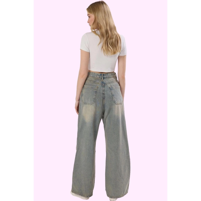 Kadın Pamuk Denim Baggy Jean Pantolon Yüksek Bel Geniş Paça Günlük Stil Yaz Aylarının Vazgeçilmezi
