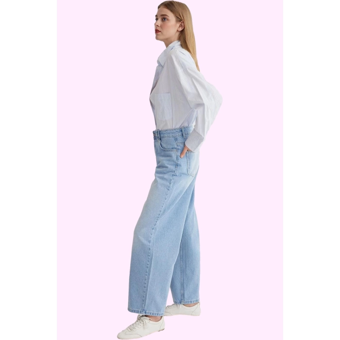 Kadın Pamuk Denim Barrel Jean Pantolon Rahat Günlük Stil Hafta Sonu Yaz Aylarının Vazgeçilmezi
