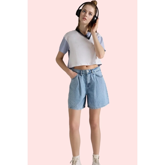 Kadın Pamuk Denim Bermuda Şort Geniş Paça Rahat Kesim Günlük Şıklık Yaz Aylarının Vazgeçilmezi