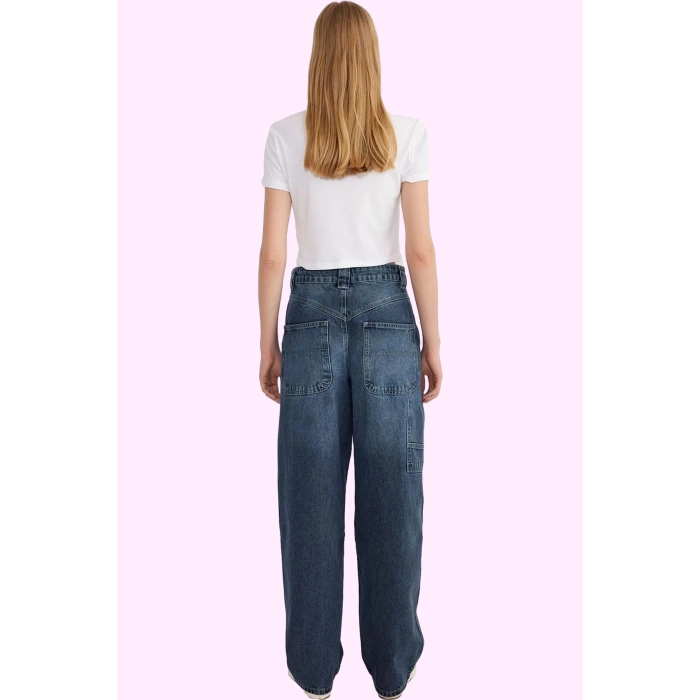 Kadın Pamuk Denim Jean Boru Paça Skater Baggy Günlük Stil Hafta Sonu Yaz Aylarının Vazgeçilmezi