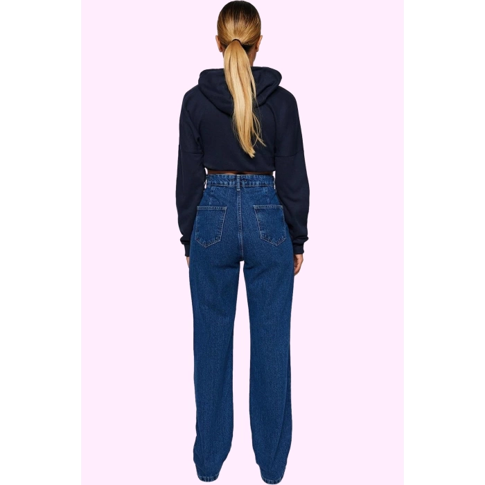 Kadın Pamuk Denim Jean Pantolon Basic Yüksek Bel Geniş Paça Yaz Aylarının Vazgeçilmezi