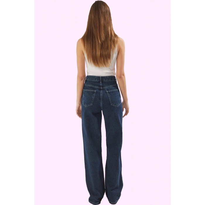Kadın Pamuk Denim Jean Pantolon Günlük Şıklığı İçin Mükemmel Seçim Yüksek Bel Geniş Paça Hafta Sonu