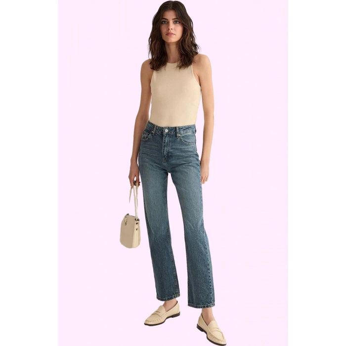 Kadın Pamuk Denim Jean Pantolon; Yüksek Bel Geniş Paça Günlük Stil Yaz Aylarının Vazgeçilmezi