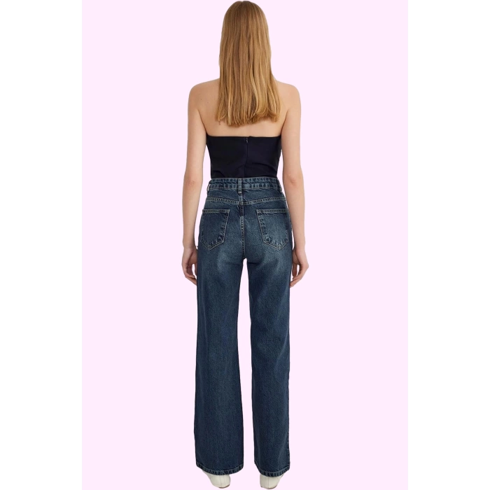 Kadın Pamuk Denim Jean Pantolon Yüksek Bel Geniş Paça Günlük Tarz Yaz Aylarının Vazgeçilmezi