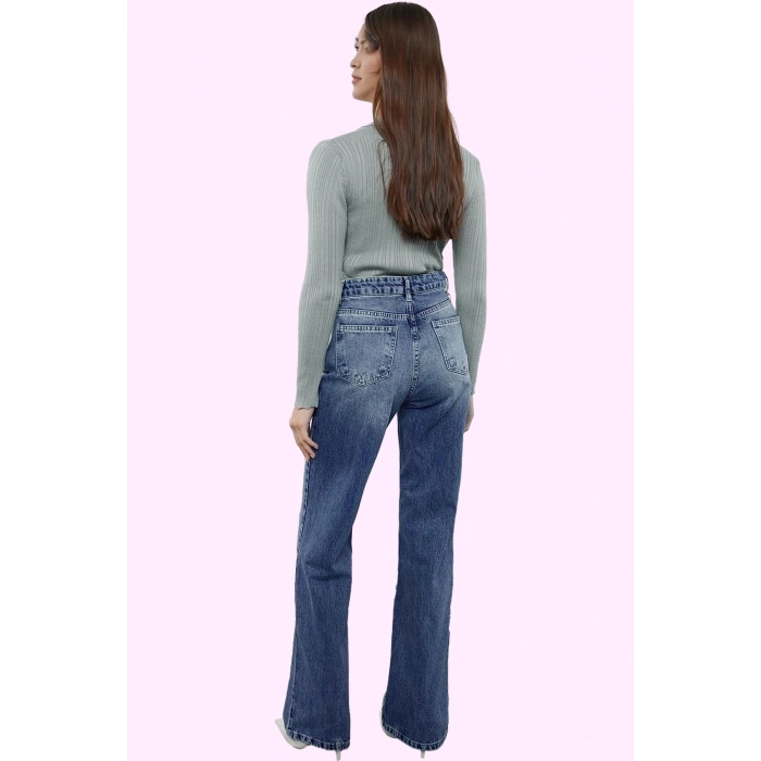 Kadın Pamuk Denim Jean Pantolon Yüksek Bel Geniş Paça Rahat Kalıp Yaz Aylarının Vazgeçilmezi