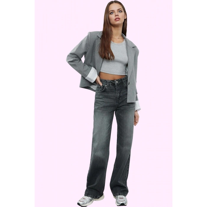 Kadın Pamuk Denim Jean Pantolon Yüksek Bel Geniş Paça Rahat Kalıp Yaz Aylarının Vazgeçilmezi