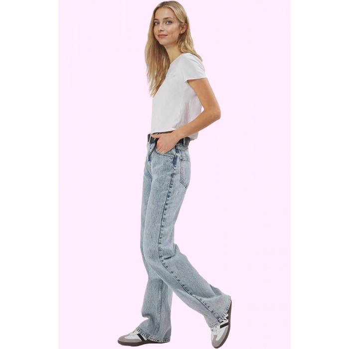 Kadın Pamuk Denim Jean Yüksek Bel Geniş Paça Yazlık Casual Stil Yaz Aylarının Vazgeçilmezi