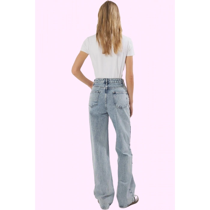 Kadın Pamuk Denim Jean Yüksek Bel Geniş Paça Yazlık Casual Stil Yaz Aylarının Vazgeçilmezi