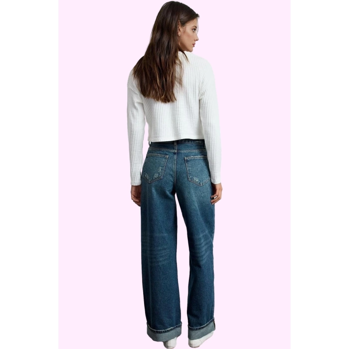 Kadın Pamuk Denim Kot Pantolon Normal Bel Baggy Geniş Paça Günlük Kullanım Kaliteli Malzeme