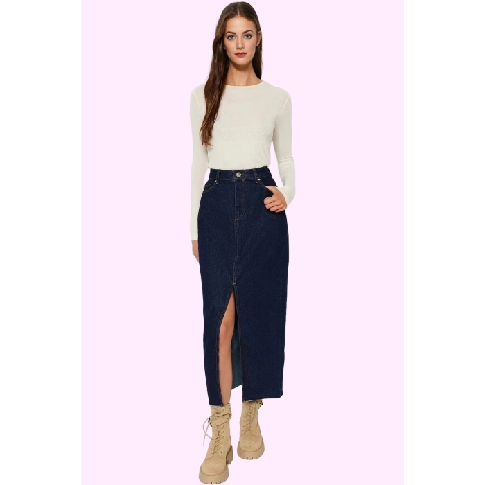 Kadın Pamuk Denim Maxi Etek Düz Desen Normal Bel Casual Stil Günlük Kullanım Modern Tasarım