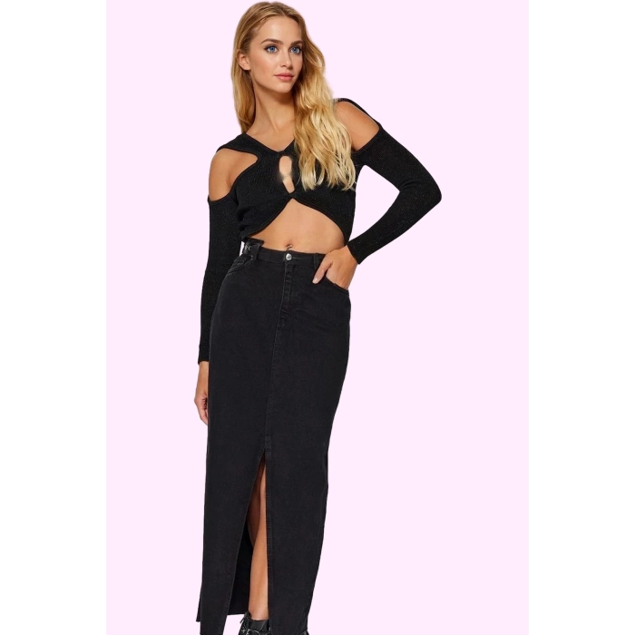 Kadın Pamuk Denim Maxi Etek Düz Desen Normal Bel Casual Stil Günlük Kullanım Modern Tasarım
