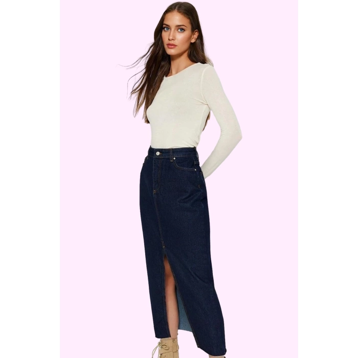 Kadın Pamuk Denim Maxi Etek Düz Desen Normal Bel Casual Stil Günlük Kullanım Modern Tasarım