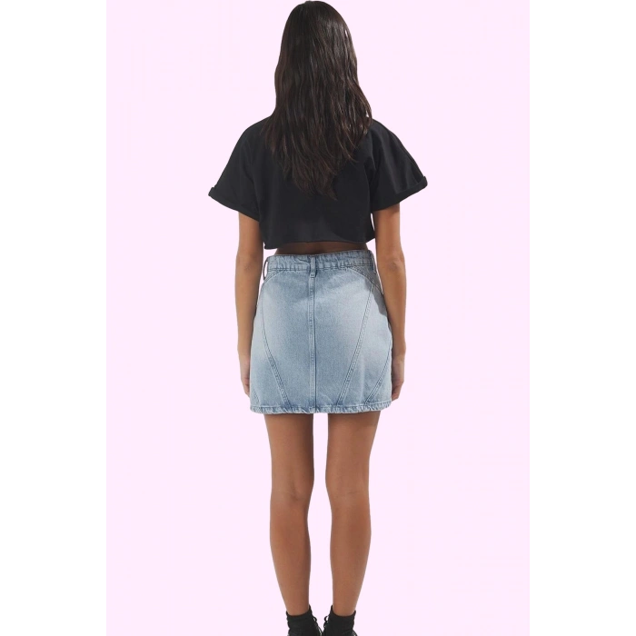 Kadın Pamuk Denim Mini Etek Yüksek Bel Soluk Efekt Günlük Kombinler İçin Dayanıklı Malzeme