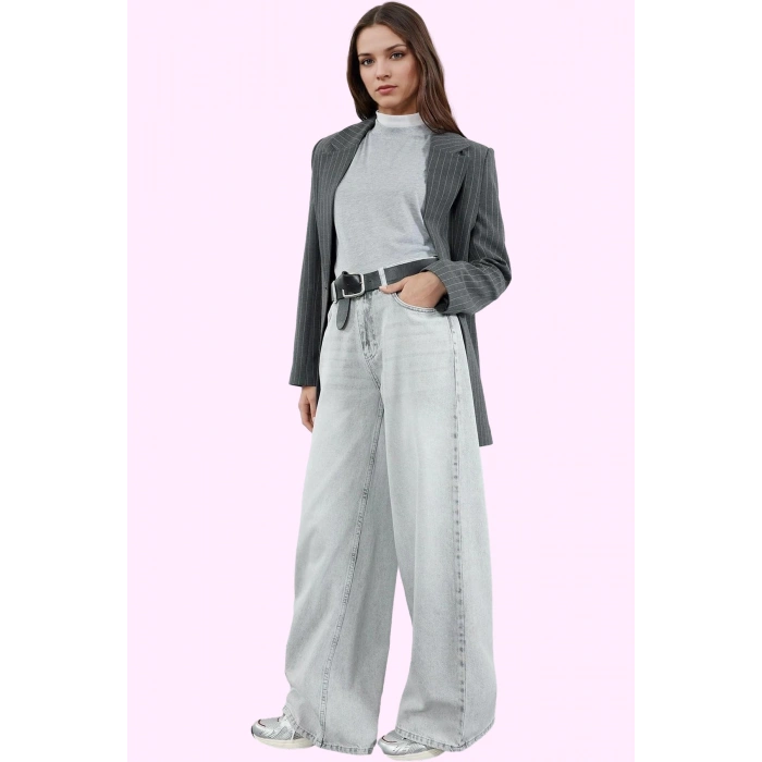 Kadın Pamuk Denim Palazzo Pantolon Yüksek Bel Geniş Paça Günlük Şıklık Yaz Aylarının Vazgeçilmezi