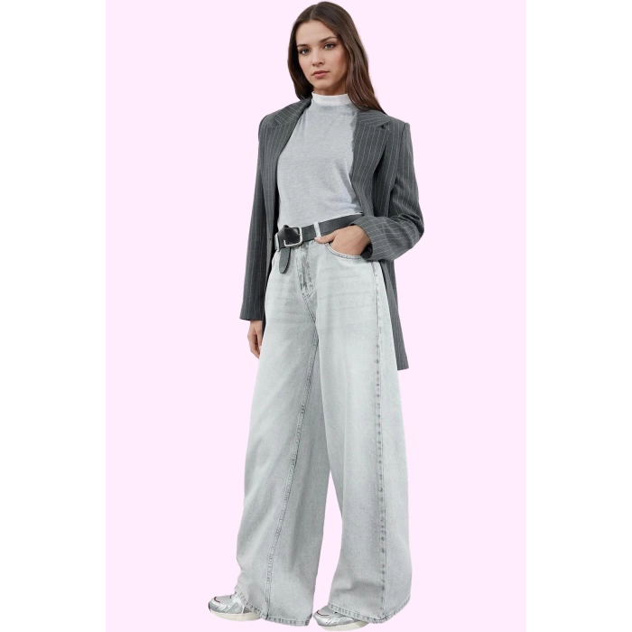 Kadın Pamuk Denim Palazzo Pantolon Yüksek Bel Geniş Paça Günlük Şıklık Yaz Aylarının Vazgeçilmezi