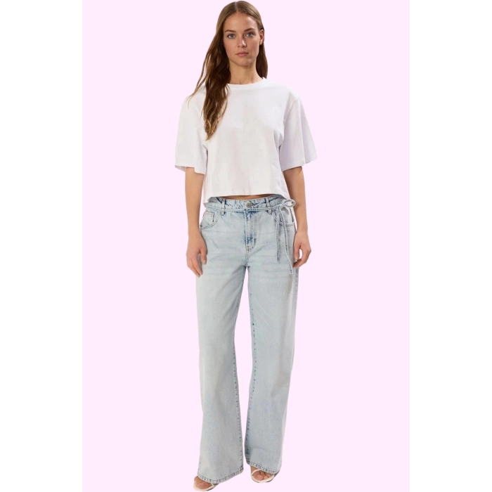 Kadın Pamuk Denim Pantolon Düşük Bel Geniş Paça Rahat Günlük Stil Yaz Aylarının Vazgeçilmezi