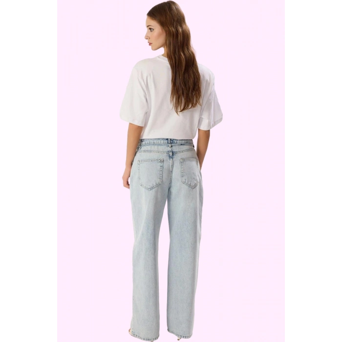 Kadın Pamuk Denim Pantolon Düşük Bel Geniş Paça Rahat Günlük Stil Yaz Aylarının Vazgeçilmezi