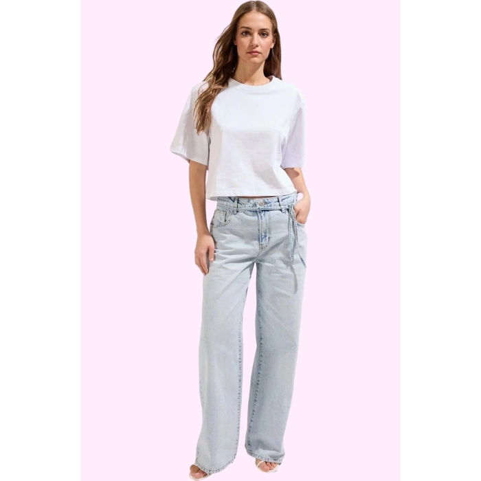 Kadın Pamuk Denim Pantolon Düşük Bel Geniş Paça Rahat Günlük Stil Yaz Aylarının Vazgeçilmezi