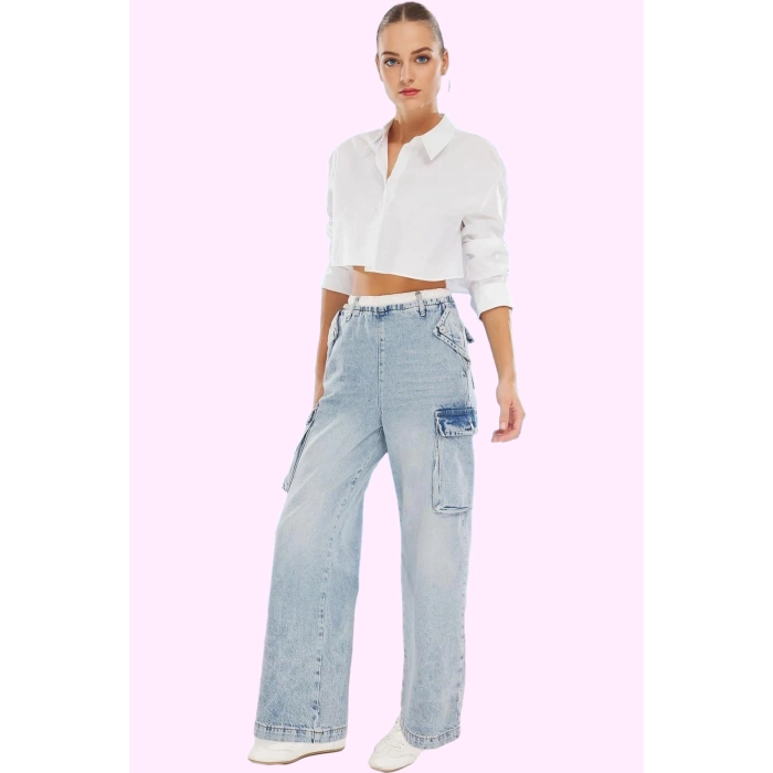 Kadın Pamuk Denim Pantolon Renk Yüksek Bel Geniş Paça Casual Günlük Kullanım Modern Tasarım