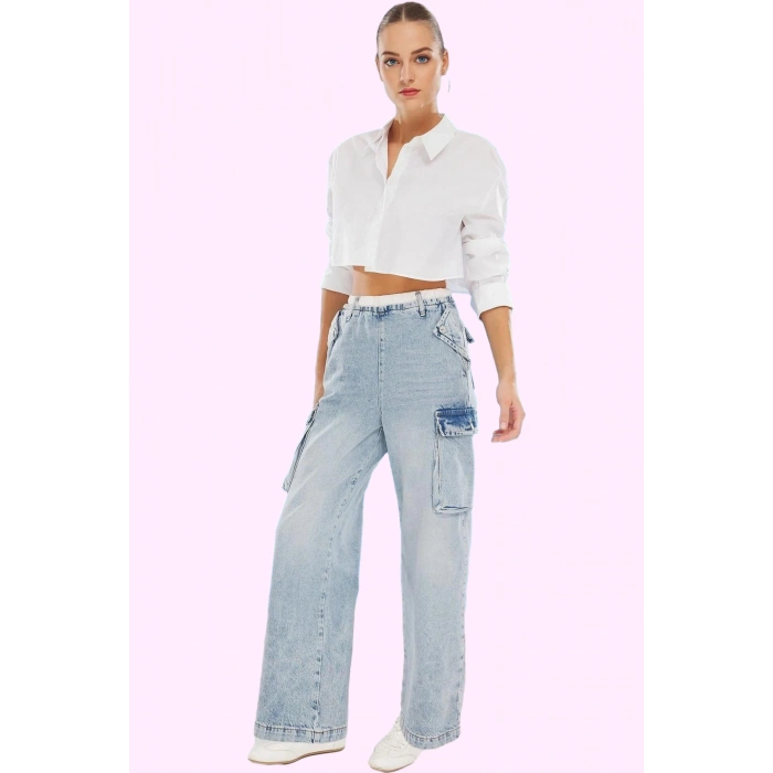 Kadın Pamuk Denim Pantolon Renk Yüksek Bel Geniş Paça Casual Günlük Kullanım Modern Tasarım