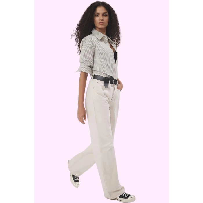 Kadın Pamuk Denim Pantolon Yüksek Bel Geniş Paça Casual Kombinler Yaz Aylarının Vazgeçilmezi