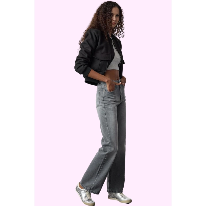 Kadın Pamuk Denim Pantolon Yüksek Bel Geniş Paça Günlük Kullanım İçin Mükemmel Özel Günler
