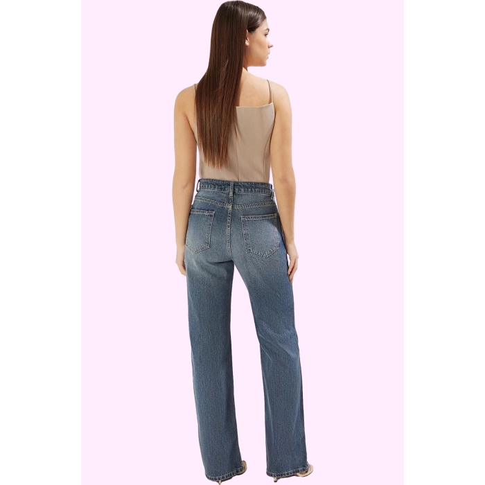 Kadın Pamuk Denim Pantolon Yüksek Bel Geniş Paça Günlük Kullanım İçin Mükemmel Özel Günler