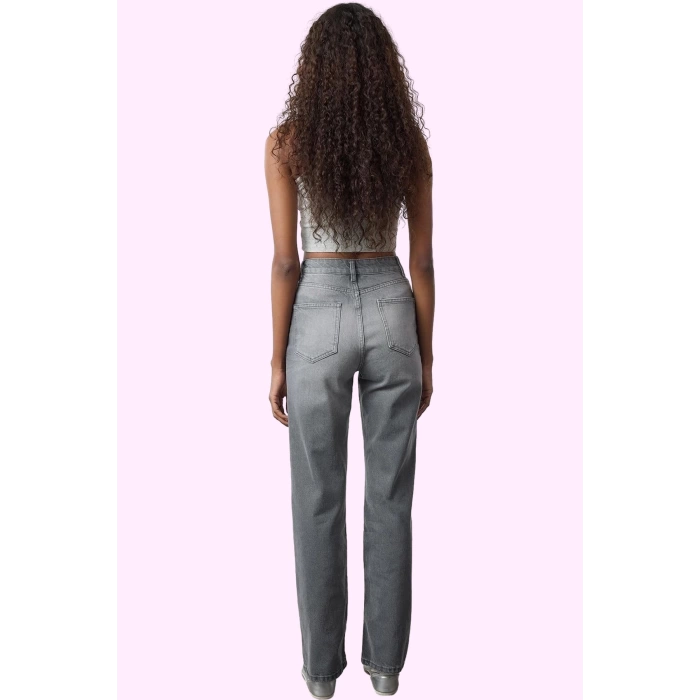 Kadın Pamuk Denim Pantolon Yüksek Bel Geniş Paça Günlük Kullanım İçin Mükemmel Özel Günler