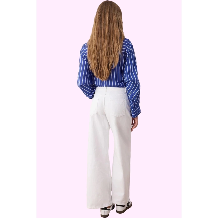 Kadın Pamuk Denim Pantolon Yüksek Bel Geniş Paça Günlük Stil Hafta Sonu Yaz Aylarının Vazgeçilmezi