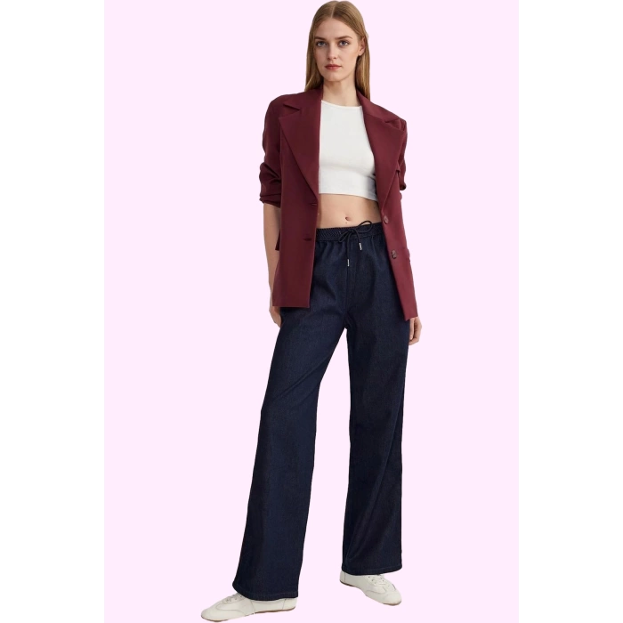 Kadın Pamuk Denim Pantolon Yüksek Bel Geniş Paça Günlük ve Rahat Yaz Aylarının Vazgeçilmezi
