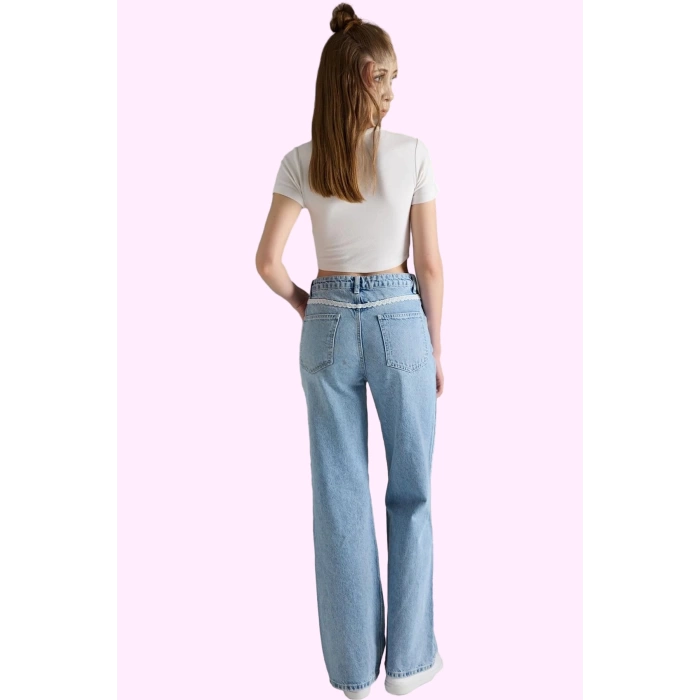 Kadın Pamuk Denim Pantolon Yüksek Bel Wide Leg Casual Günlük Kullanım Yaz Aylarının Vazgeçilmezi
