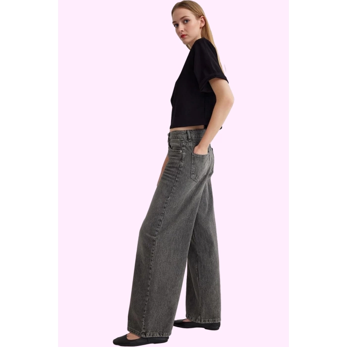 Kadın Pamuk Denim Pantolon Yüksek Bel Wide Leg Günlük Stil Hafta Sonu Yaz Aylarının Vazgeçilmezi