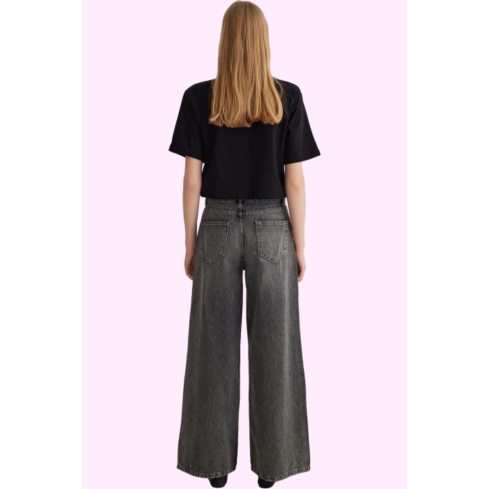 Kadın Pamuk Denim Pantolon Yüksek Bel Wide Leg Günlük Stil Hafta Sonu Yaz Aylarının Vazgeçilmezi