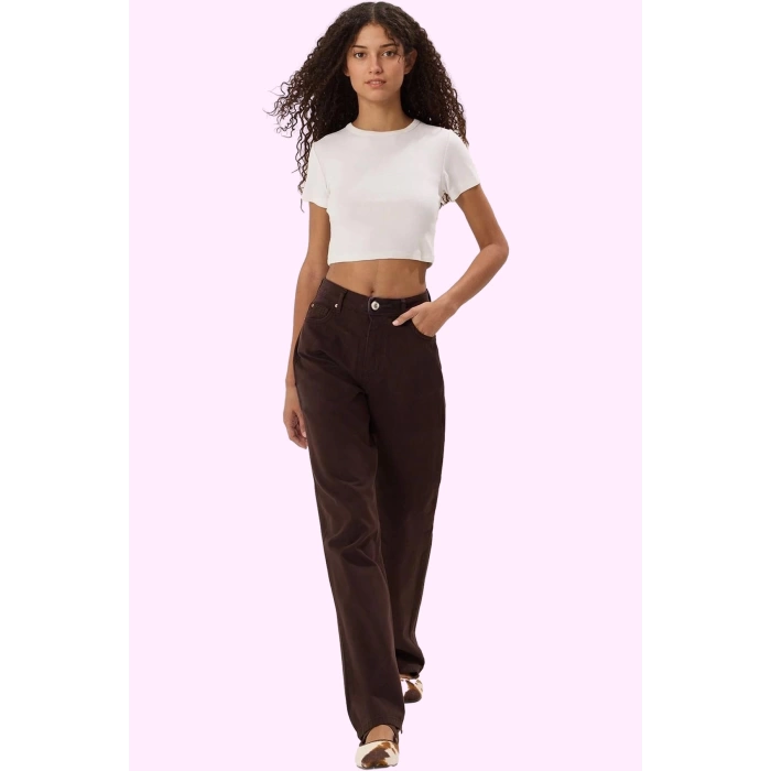 Kadın Pamuk Denim Pantolon Yüksek Bel Wide Leg Model Tüm Sezon Günlük Kullanım Özel Günler