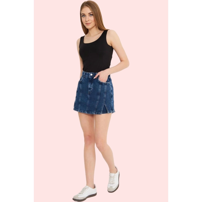 Kadın Pamuk Denim Şort Etek Yüksek Bel Geniş Paça Düz Desen Yazlık Günlük Kaliteli Malzeme