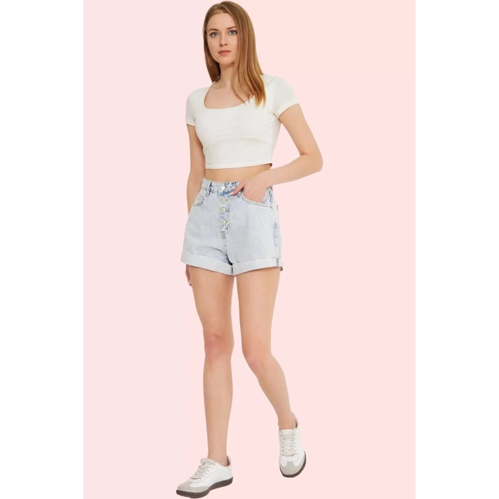 Kadın Pamuk Denim Şort Normal Bel Geniş Paça Yazlık Kısa Günlük Kullanım Dayanıklı Malzeme