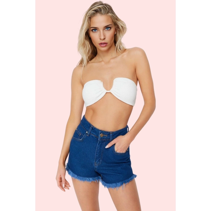 Kadın Pamuk Denim Şort Renk Normal Bel Straight Kalıp Yazlık Plaj Kombinleri Günlük Kullanım