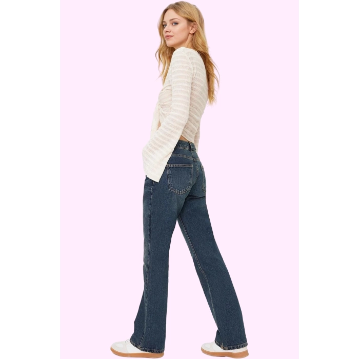 Kadın Pamuk Denim Straight Jean; Düşük Bel Boru Paça Günlük Şıklık Yaz Aylarının Vazgeçilmezi