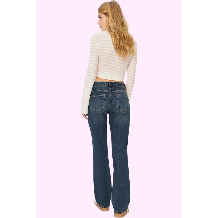Kadın Pamuk Denim Straight Jean; Düşük Bel Boru Paça Günlük Şıklık Yaz Aylarının Vazgeçilmezi