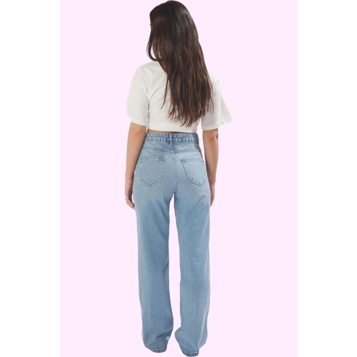Kadın Pamuk Denim Straight Jean Pantolon Yüksek Bel Günlük Kullanım Yaz Aylarının Vazgeçilmezi