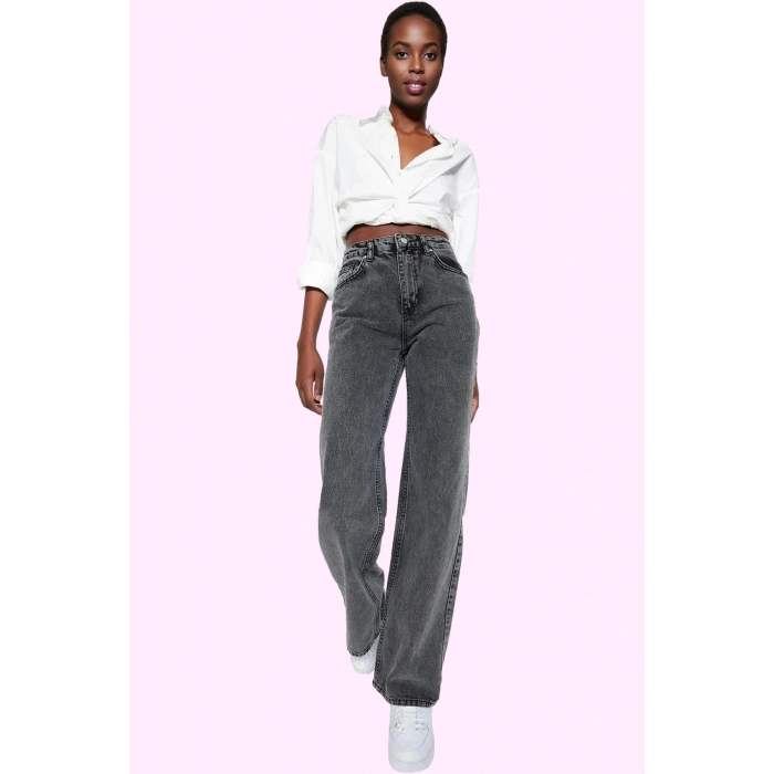 Kadın Pamuk Denim Wide Leg Jean Yüksek Bel Rahat Günlük Stil Hafta Sonu Yaz Aylarının Vazgeçilmezi