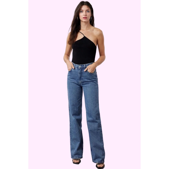 Kadın Pamuk Denim Wide Leg Jean Yüksek Bel Rahat Günlük Stil Hafta Sonu Yaz Aylarının Vazgeçilmezi